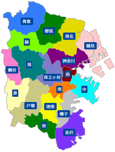 横浜市18区の地図